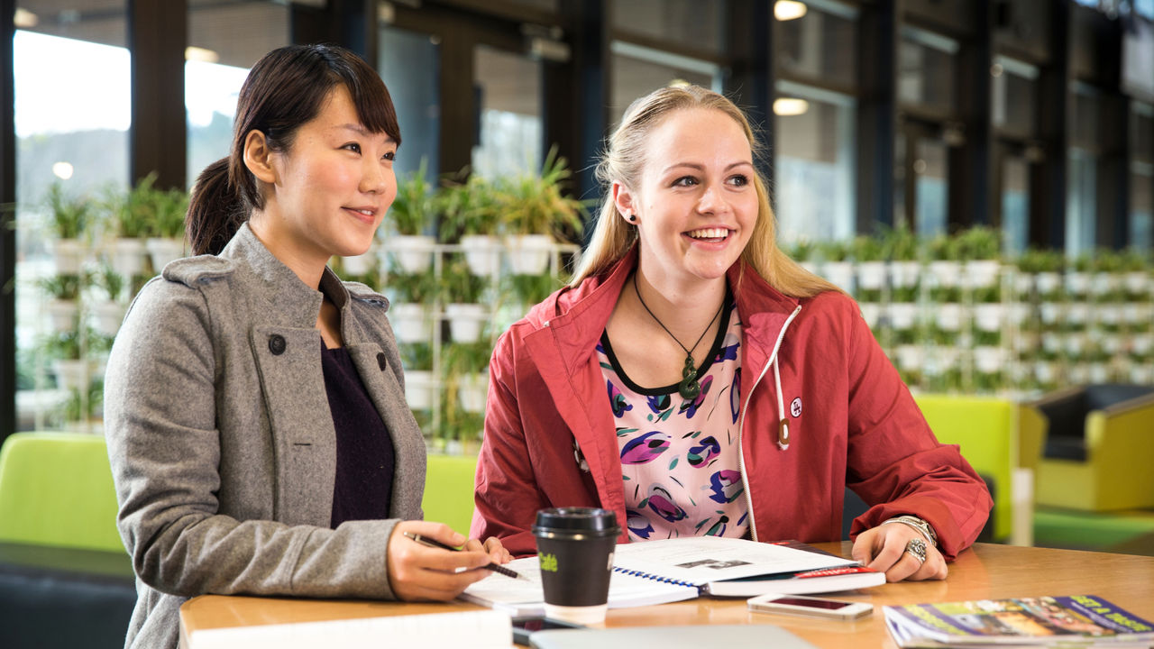 Two female teachers studying AI Essentials for Educators course in cafe environment