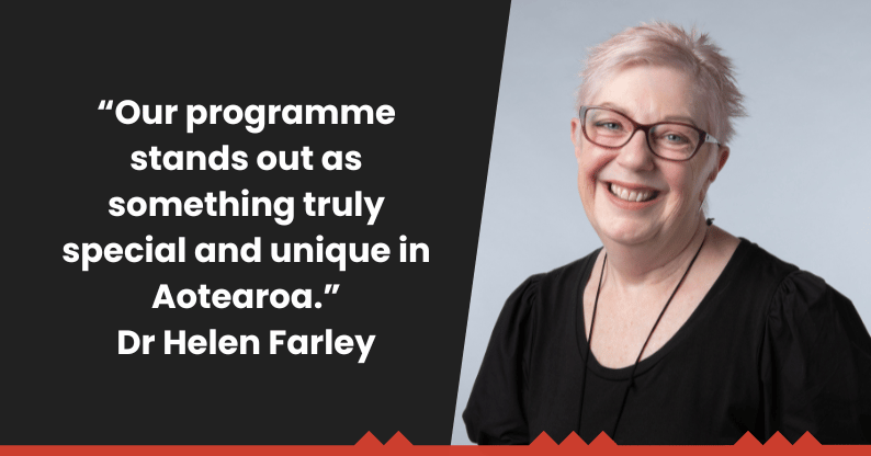 A headshot of the article’s author, Dr Helen Farley, alongside a quote about the uniqueness of the programme.